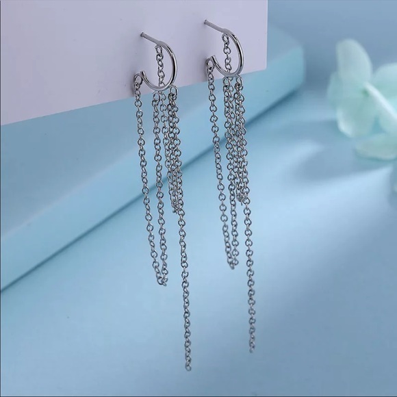 Chain Tassel Hoop Earrings - Picture 3 of 4